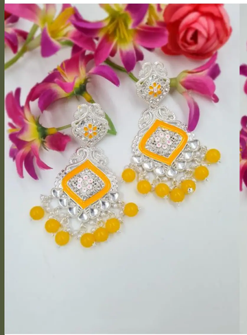 Elegant Silver-Black Rajasthani Chandbali Earrings with Bead Detailing