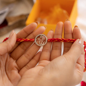 Ganesha Motif 92.5 Silver Rakhi with CZ Frame – Aneytri Spiritual Rakhi Collection