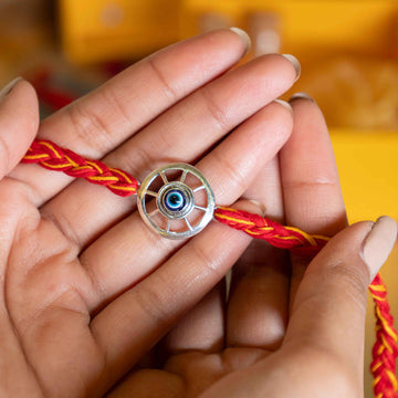 Premium 92.5 Silver Shiva Trinetra Evil Eye Rakhi with Red Moli Thread – Spiritual Raksha Bandhan Gift for Brother