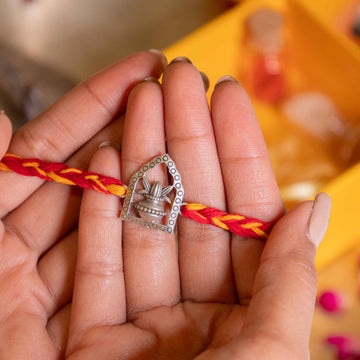 92.5 Silver Shivling Rakhi with Red Moli Thread – Spiritual Rakhi for Brother’s Blessings