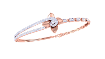 Floral Sparkle 925 Silver Bangle for Girls in Rose Gold & Gold Finish
