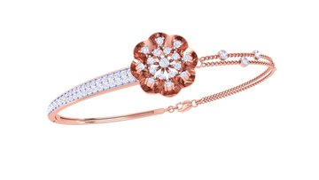 Elegant Floral Bloom 925 Silver Bangle for Girls – Rose Gold & Gold Bracelet