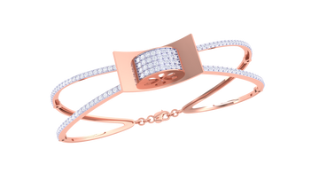 Elegant Charm 925 Silver Designer Bangle for Girls – Modern Dual-Line Bracelet in Rose Gold & Gold Finish