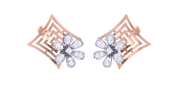 925 Silver Flower with Square Traditional Earrings for Girls & Women