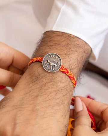 Aries Zodiac Rakhi in 92.5 Silver with Red Moli Thread – Personalized Raksha Bandhan Gift