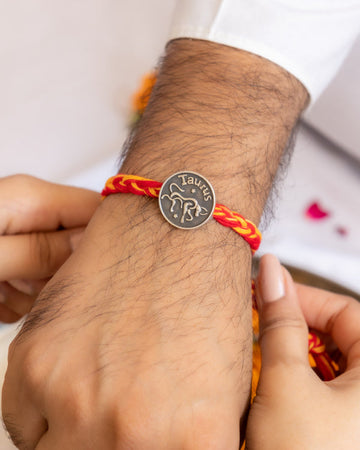 Taurus Zodiac Rakhi in 92.5 Silver with Braided Moli Thread – Aneytri