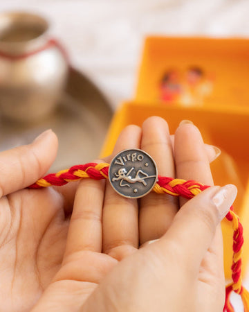Virgo Zodiac Rakhi in 92.5 Silver with Traditional Braided Moli – Aneytri