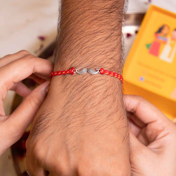 92.5 Silver Mustache Rakhi on Red Braided Thread – Quirky Rakhi for Brother | Aneytri
