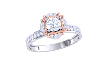 925 Silver Royal Round Solitaire Couple Ring – Traditional Floral Crown Design