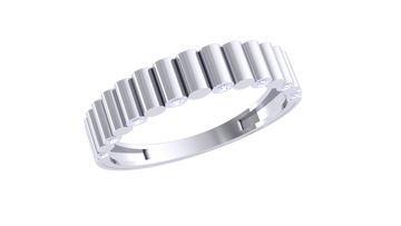 925 Silver Traditional Gear-Inspired Couple Band Ring with Modern Diamond Detailing