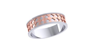 925 Silver Traditional Checkered Rose Gold Couple Ring – Classic Love Band