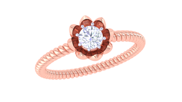 925 Silver Traditional Floral Solitaire Couple Ring – Twisted Band Design