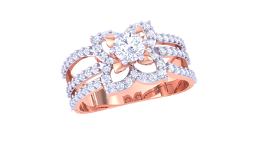 925 Silver Traditional Floral Halo Couple Ring – Elegant Rose Gold Designer Ring