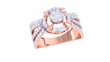 925 Silver Floral Traditional Couple Ring – Square Halo Design in Rose Gold Finish