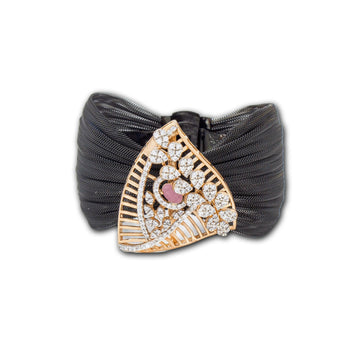 925 Silver Floral Fan Bracelet with Rose Gold Finish