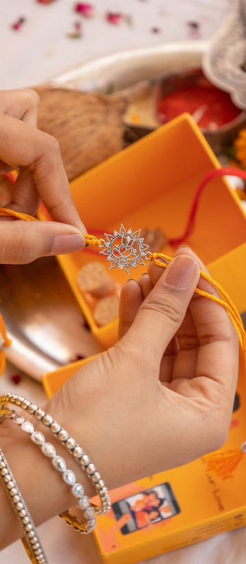 Premium Evil Eye Silver Rakhi on Red Moli Thread – Aneytri Raksha Bandhan Collection