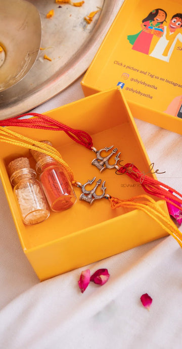 Premium 925 Silver Trishul Rakhi with Evil Eye on Red Moli Thread – Spiritual Designer Rakhi