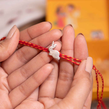 925 Silver Bunny Rakhi on Red Moli Thread – Cute Raksha Bandhan Gift for Kids