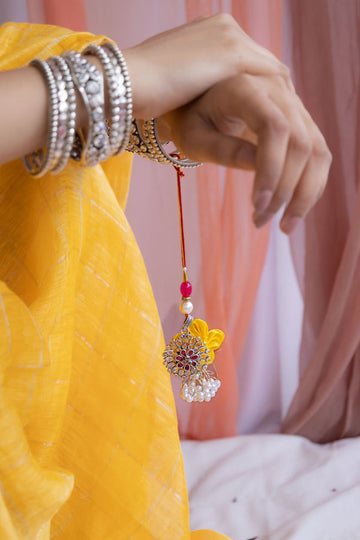 Premium Designer Lumba Rakhi with Stones and Pearls – Elegant Raksha Bandhan Rakhi for Bhabhi