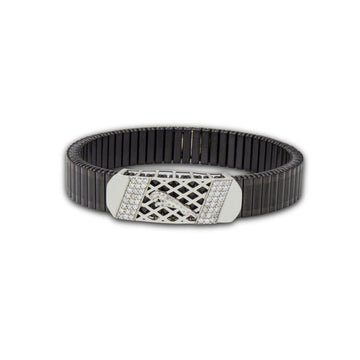 Chameli Traditional 925 Silver Bracelet – Lattice Motif in Polished Blac