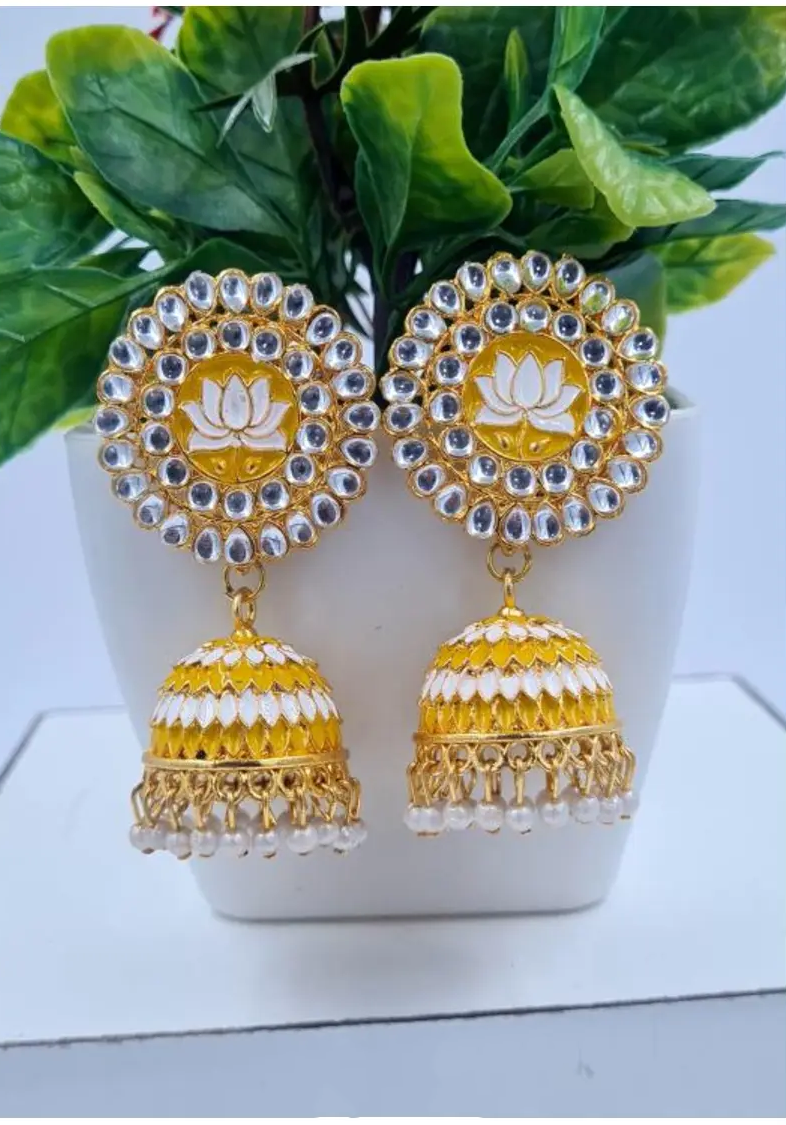 Mint Green Lotus Meenakari Jhumka Earrings – A Symbol of Grace and Serenity
