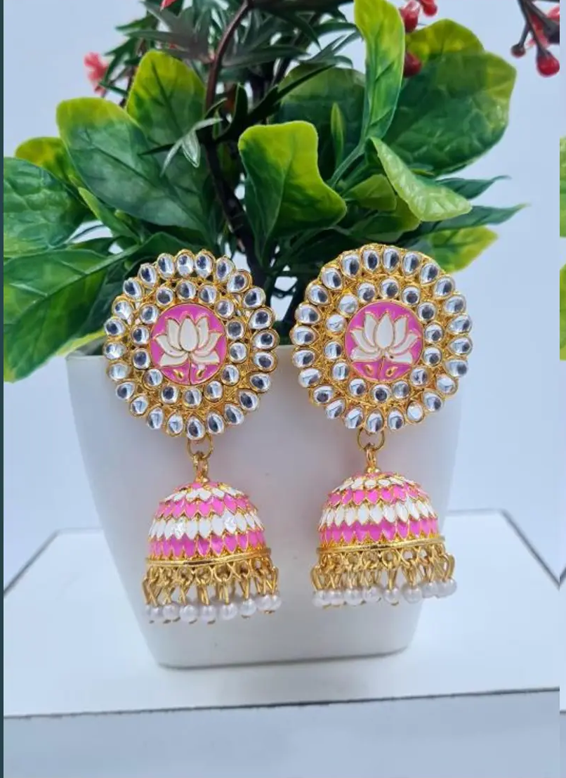 Mint Green Lotus Meenakari Jhumka Earrings – A Symbol of Grace and Serenity