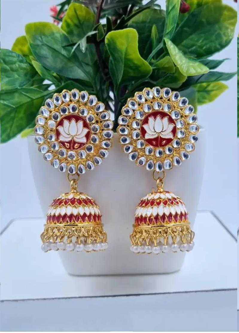 Mint Green Lotus Meenakari Jhumka Earrings – A Symbol of Grace and Serenity