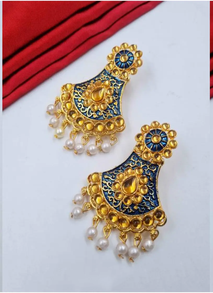Royal Blue & Gold Temple-Inspired Earrings – A Majestic Touch of South Indian Heritage