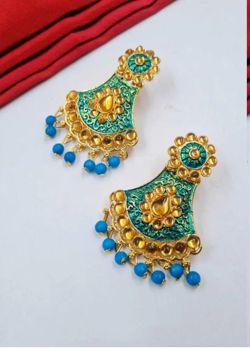 Royal Blue & Gold Temple-Inspired Earrings – A Majestic Touch of South Indian Heritage