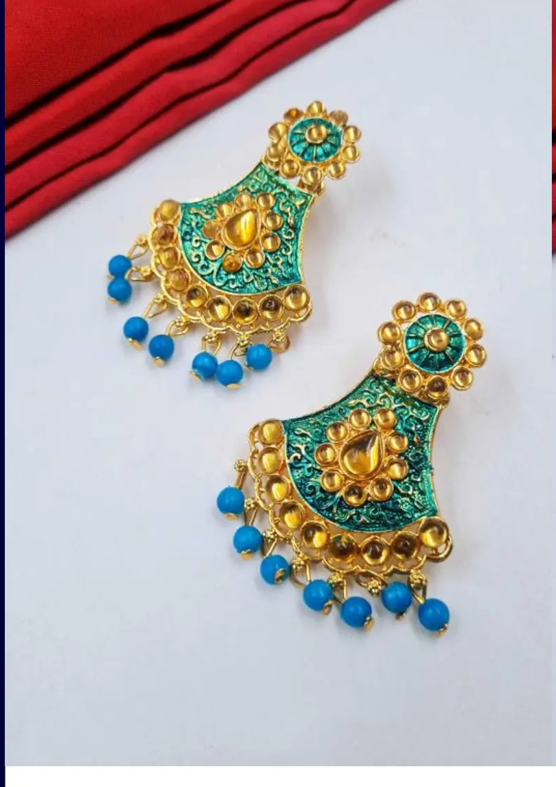 Royal Blue & Gold Temple-Inspired Earrings – A Majestic Touch of South Indian Heritage