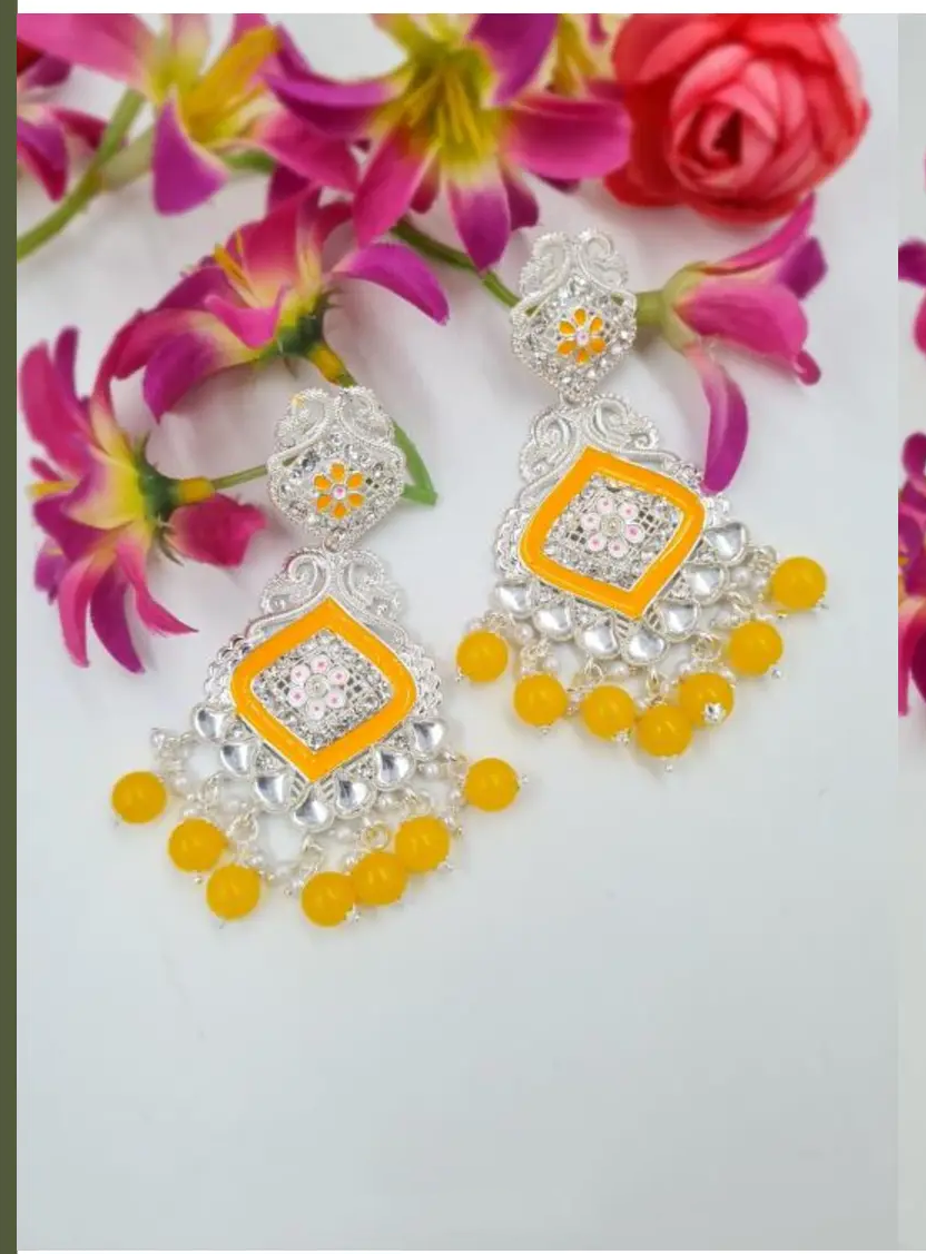 Elegant Silver-Black Rajasthani Chandbali Earrings with Bead Detailing