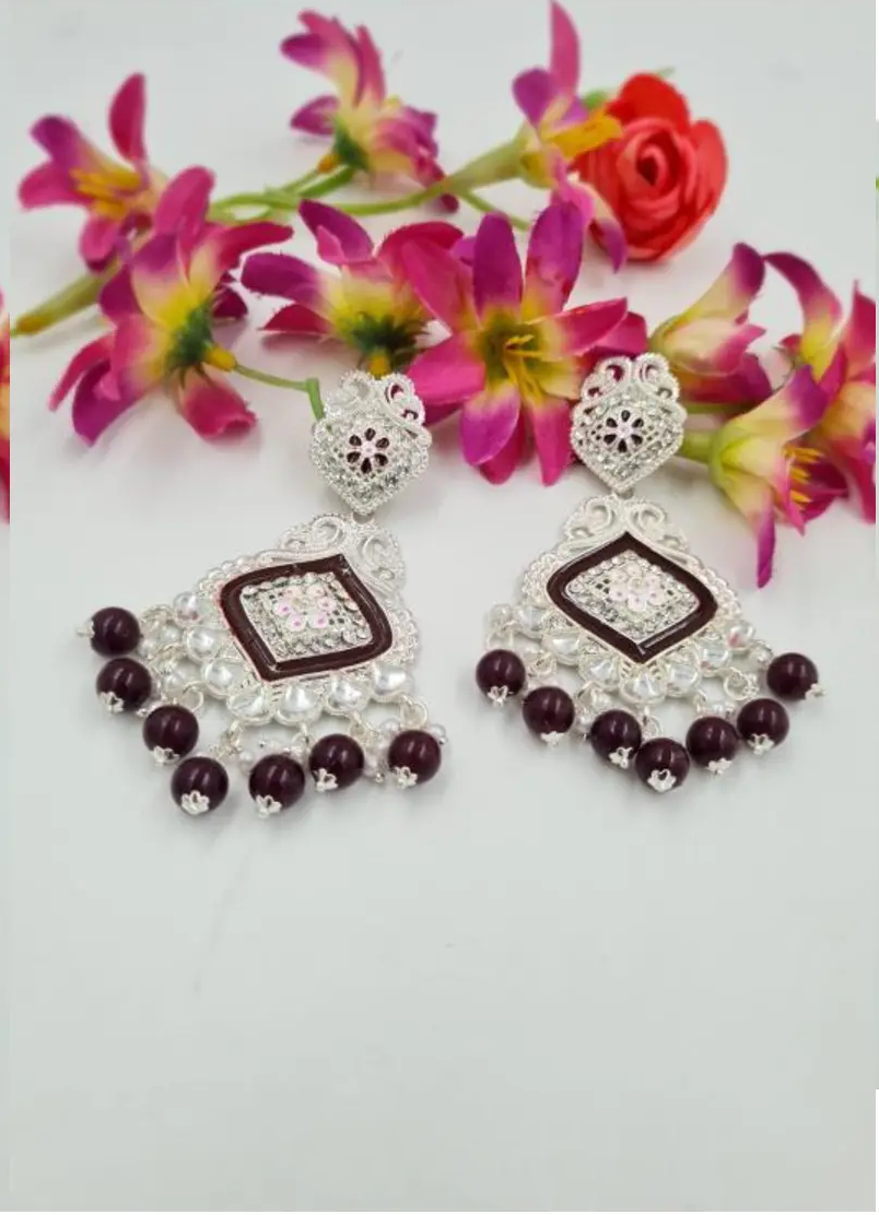 Elegant Silver-Black Rajasthani Chandbali Earrings with Bead Detailing