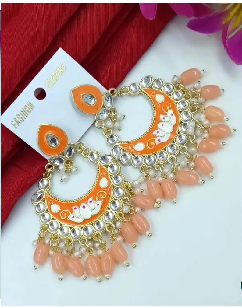 "Gulab Kiran" Yellow Meenakari Chandbali Earrings