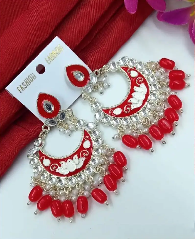 "Gulab Kiran" Yellow Meenakari Chandbali Earrings