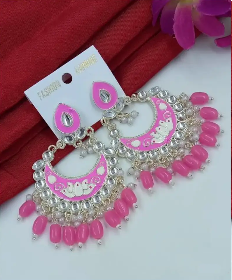 "Gulab Kiran" Yellow Meenakari Chandbali Earrings