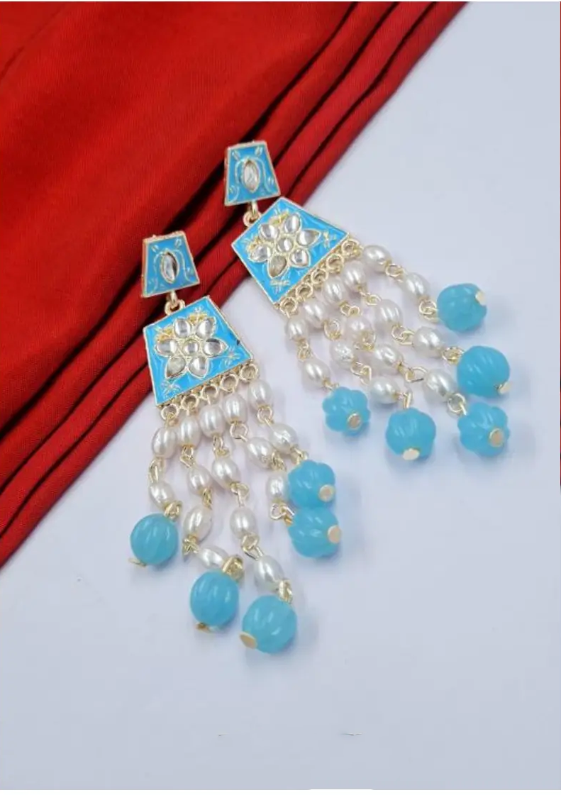 "Rasrang Phool" Pink Kundan & Pearl Drop Earrings