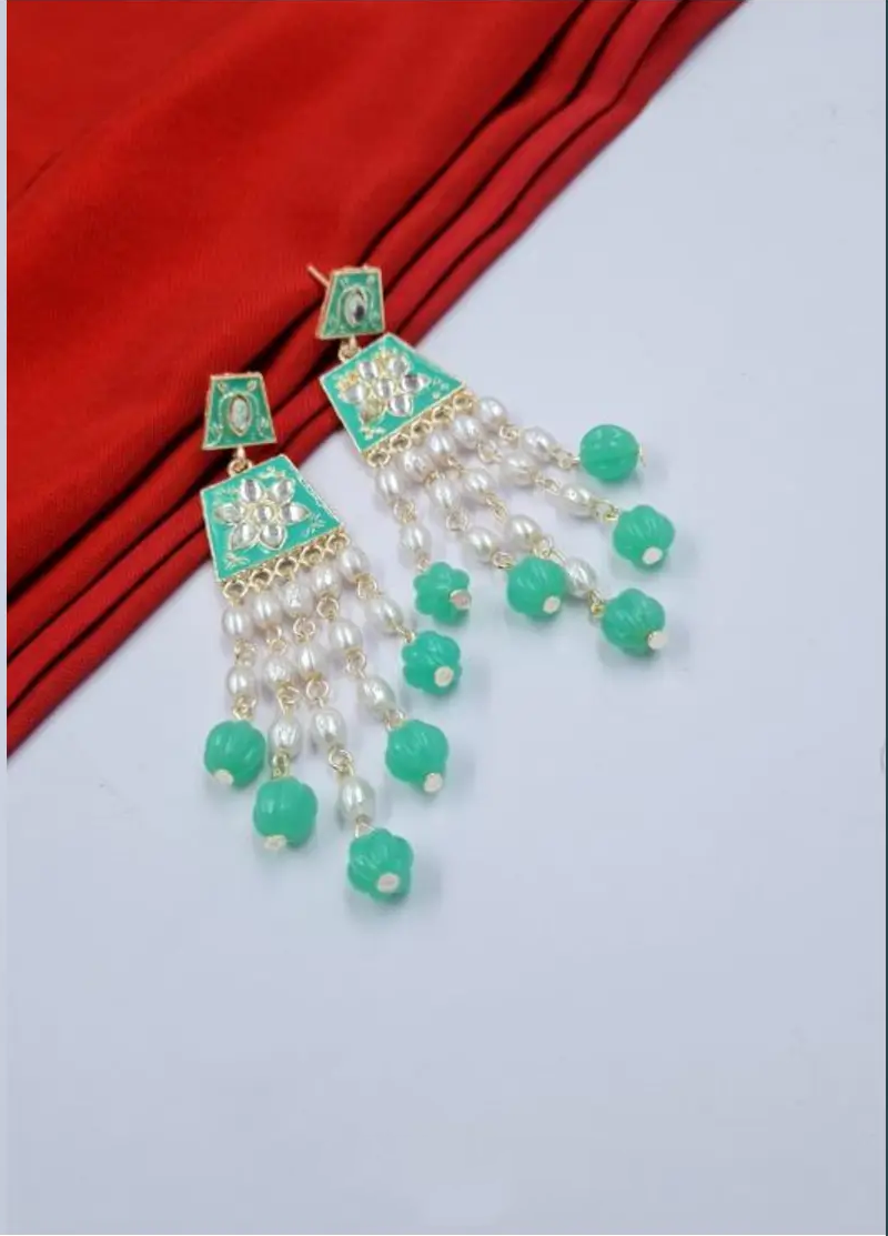 "Rasrang Phool" Pink Kundan & Pearl Drop Earrings