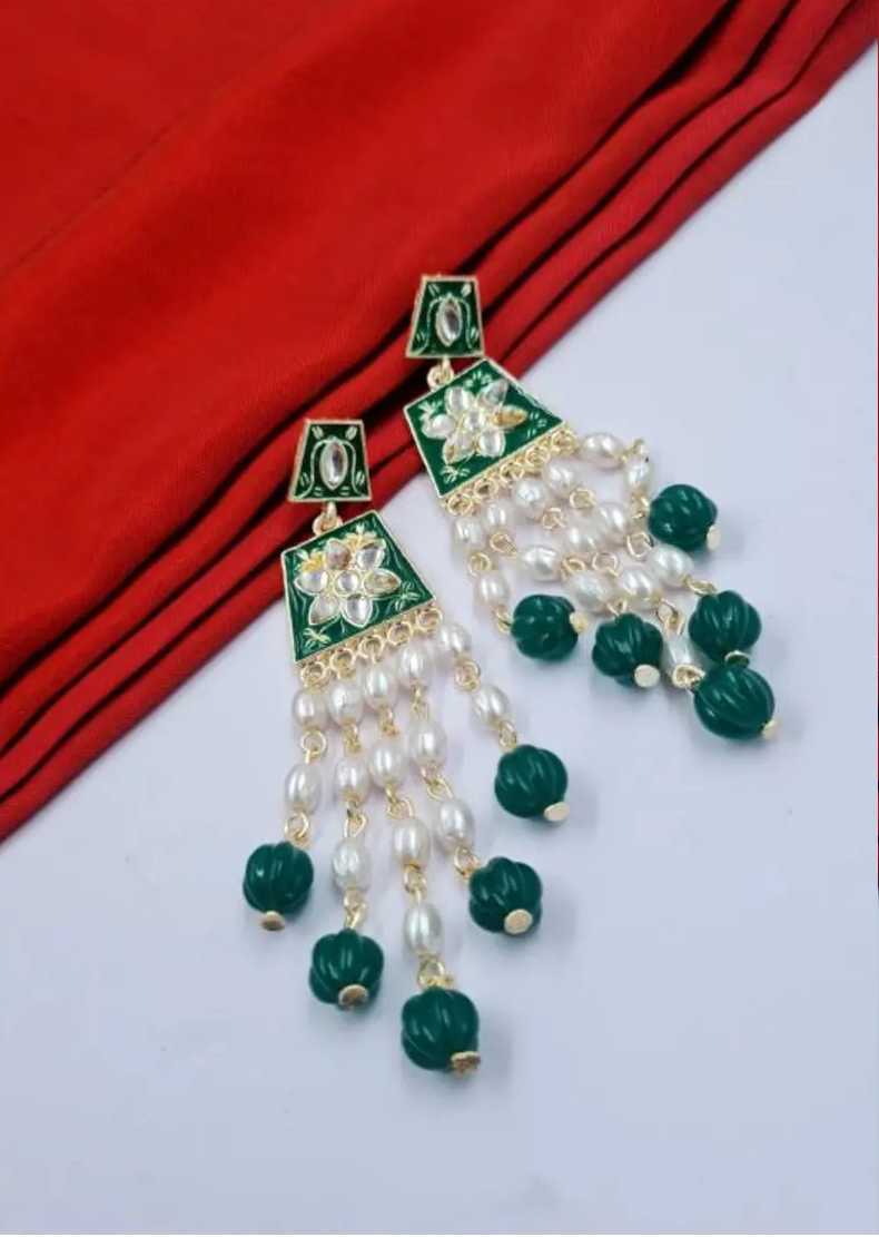 "Rasrang Phool" Pink Kundan & Pearl Drop Earrings