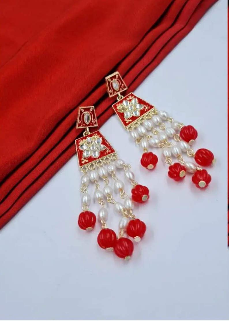 "Rasrang Phool" Pink Kundan & Pearl Drop Earrings