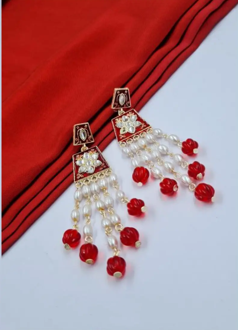 "Rasrang Phool" Pink Kundan & Pearl Drop Earrings