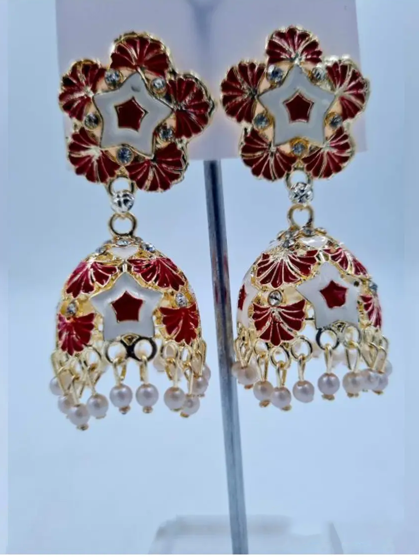 "Shubh Sitara" Black & Gold Jhumka Earrings with Pearl Drops