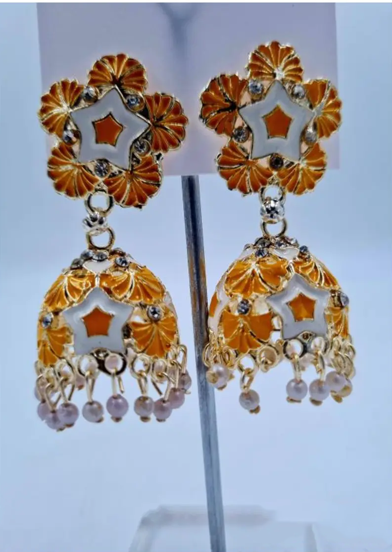 "Shubh Sitara" Black & Gold Jhumka Earrings with Pearl Drops