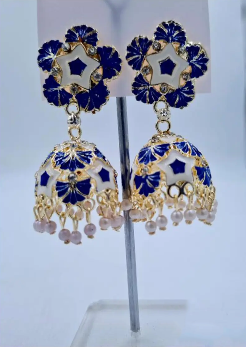 "Shubh Sitara" Black & Gold Jhumka Earrings with Pearl Drops