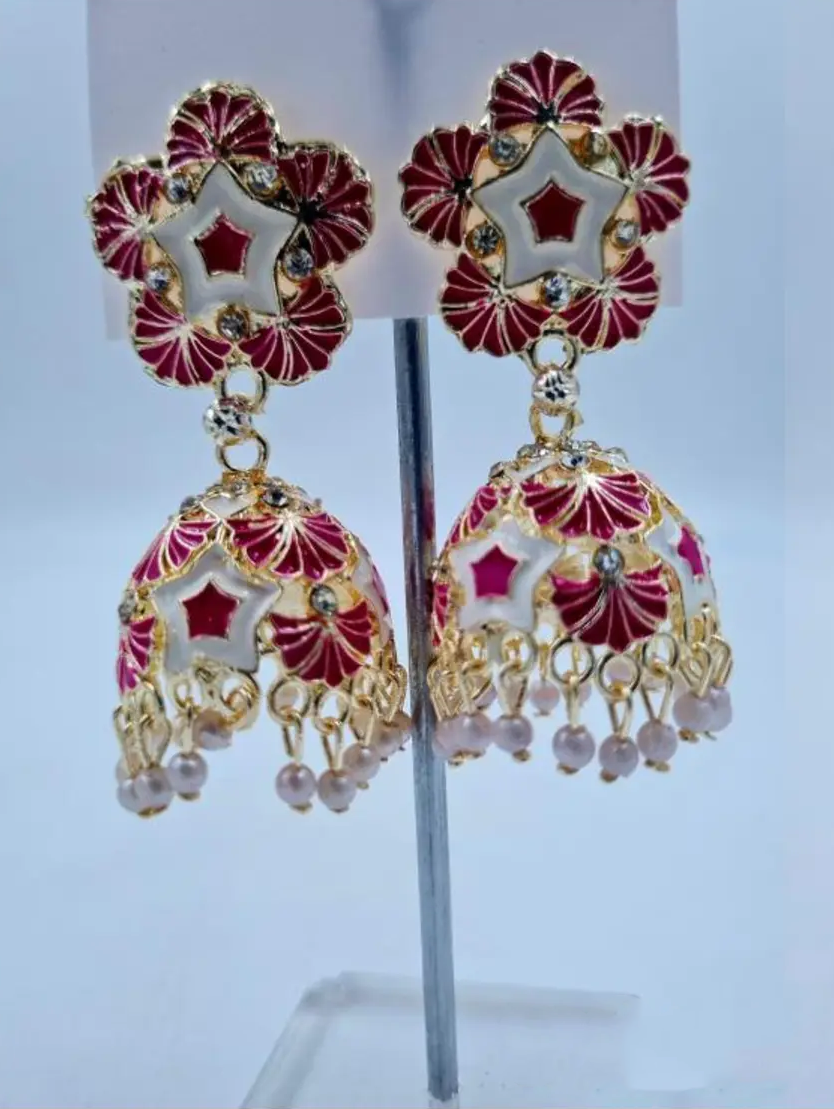 "Shubh Sitara" Black & Gold Jhumka Earrings with Pearl Drops