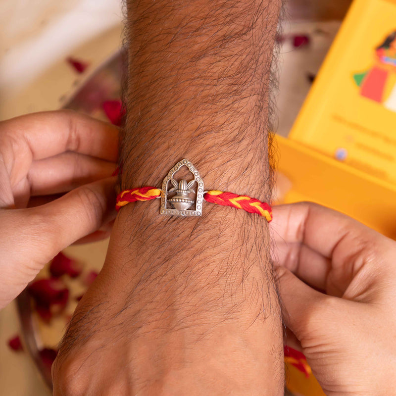 92.5 Silver Shivling Rakhi with Red Moli Thread – Spiritual Rakhi for Brother’s Blessings