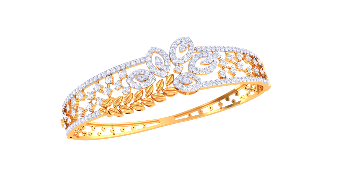 Royal Leaf Bloom 925 Silver Bangle for Women and Girls