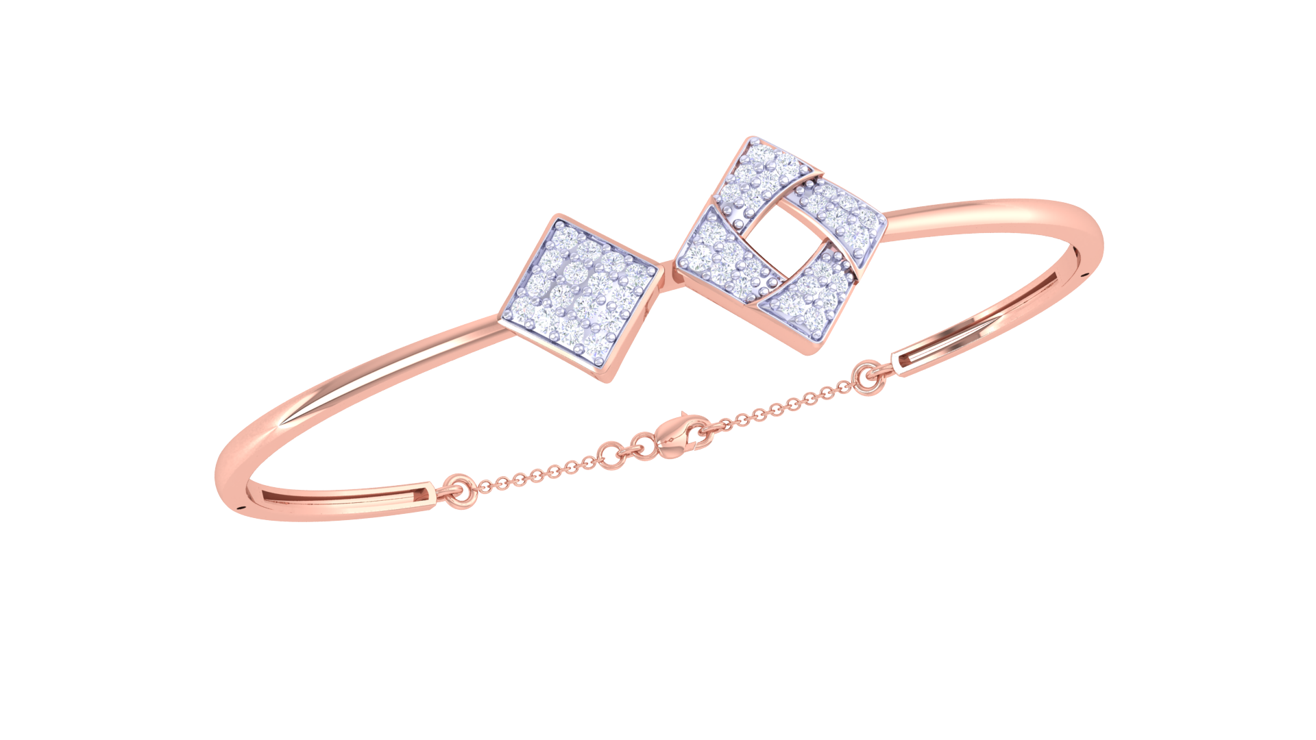 Elegant Dual Square 925 Silver Bangle for Girls in Rose Gold & Gold Finish