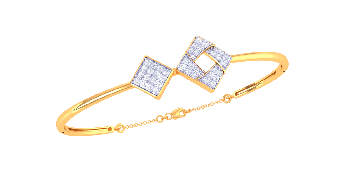 Elegant Dual Square 925 Silver Bangle for Girls in Rose Gold & Gold Finish