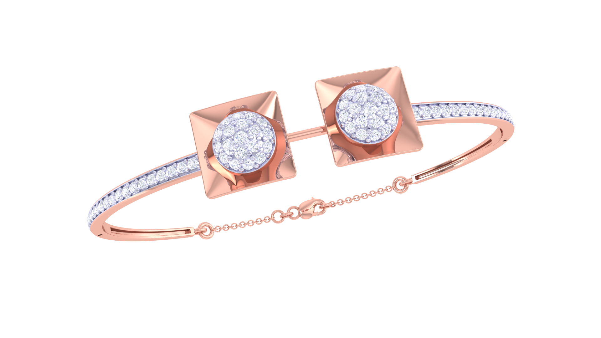 Elegant Dual Square 925 Silver Bangle for Girls in Rose Gold & Gold Finish