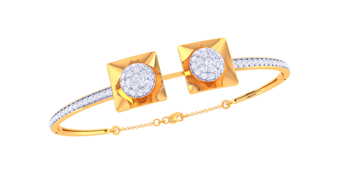 Elegant Dual Square 925 Silver Bangle for Girls in Rose Gold & Gold Finish